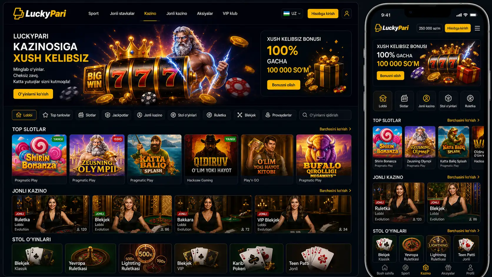 Luckypari Uzbekistan kazino bo‘limi